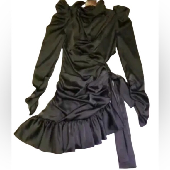 Thrilling Change Bodycon Assymetric Mini Ruffles Cinch Black Wednesday Dress M - Picture 2 of 9